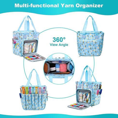 حقيبة كروشيه، منظم تخزين الغزل خالٍ من التشابك مع 3 حلقات، وحقيبة مشروع الحياكة ومنظم حقائب اليد الكبيرة وحقيبة لوازم الحرف اليدوية (نحلة العسل) in Kuwait