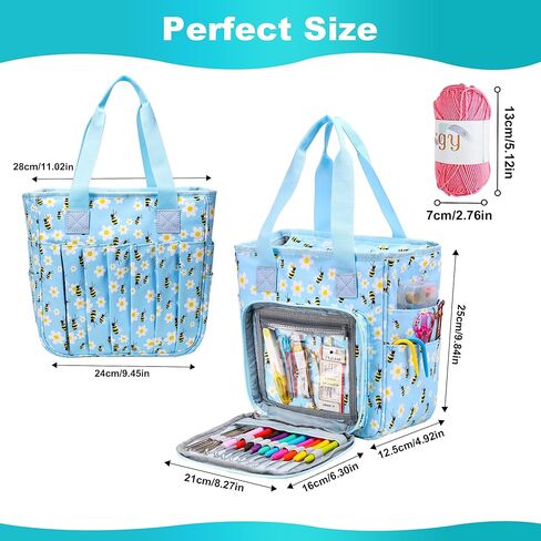 حقيبة كروشيه، منظم تخزين الغزل خالٍ من التشابك مع 3 حلقات، وحقيبة مشروع الحياكة ومنظم حقائب اليد الكبيرة وحقيبة لوازم الحرف اليدوية (نحلة العسل) in Kuwait