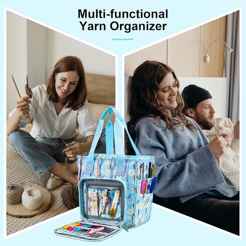 حقيبة كروشيه، منظم تخزين الغزل خالٍ من التشابك مع 3 حلقات، وحقيبة مشروع الحياكة ومنظم حقائب اليد الكبيرة وحقيبة لوازم الحرف اليدوية (نحلة العسل) in Kuwait