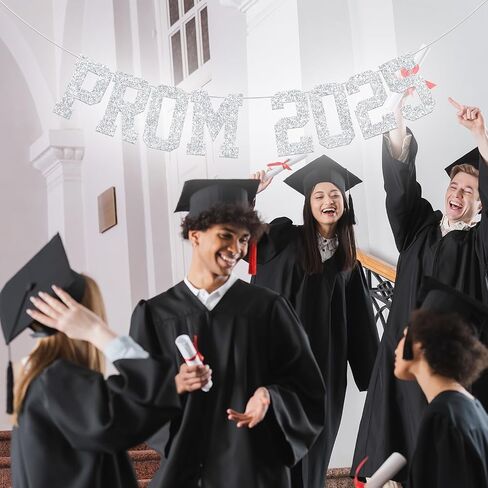 Prom 2025 Banner, Congrats Grad Decorations, Prom 2025 Party Decor, Senior High School College Graduation Party Decorations Silver Glitter in Saudi Arabia