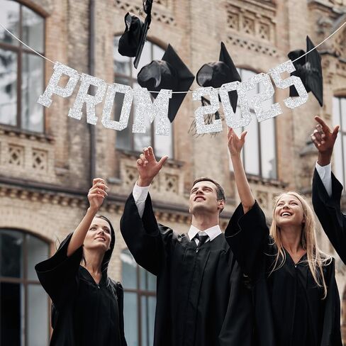 Prom 2025 Banner, Congrats Grad Decorations, Prom 2025 Party Decor, Senior High School College Graduation Party Decorations Silver Glitter in Saudi Arabia