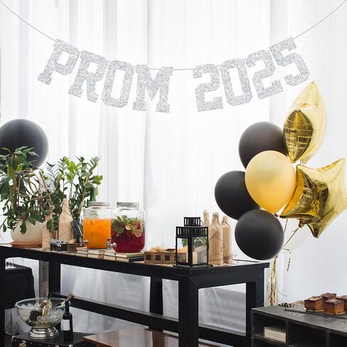 Prom 2025 Banner, Congrats Grad Decorations, Prom 2025 Party Decor, Senior High School College Graduation Party Decorations Silver Glitter in Saudi Arabia