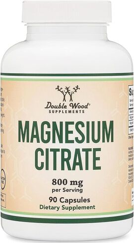 Magnesium Citrate Capsules 180 Capsules (Citrato de Magnesio) 800mg Servings, Vegan Safe, Manufactured in The USA by Double Wood Supplements in Saudi Arabia