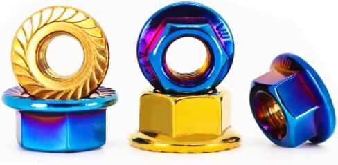 304 Stainless Steel Hexagonal Flange Nuts, Titanium-Plated Nuts, Flange Nuts, Gold-Plated Nuts, Burnt Blue Nuts, M4, M5, M6, M8, M10 (PVD Gold Plating, M5x0.8=10pcs) in Saudi Arabia