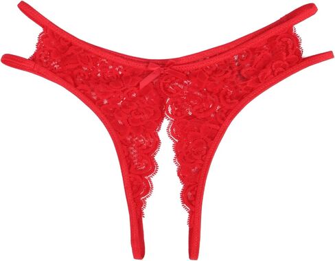 Lace Crotchless Panties Womens Floral Sexy Thong with Cute Bow Underwear for Women Plus Size S-2XL in Kuwait
