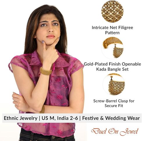 Duel On Jewel Indian Pakistani Bridal Party Wedding Gold and Silver Plated Kada Bangle Bracelet Set in Meenakari Enamel Polki Kundan Zircon Size US Medium India 2-6 Inner Diameter 2.37 Inch in Kuwait