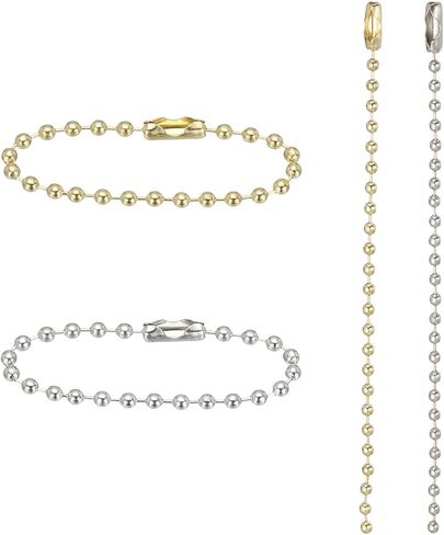 PATIKIL 2.4mm x 100mm Ball Beads Chain, 200Pcs Bead Link Extension Pull Chain with Connectors for Tag Keychain Rings DIY Crafts, Black White in Kuwait