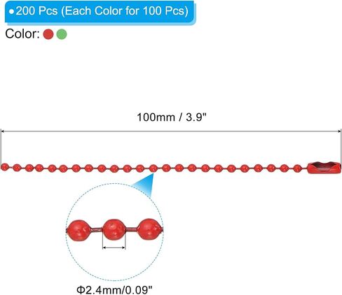 PATIKIL 2.4mm x 100mm Ball Beads Chain, 200Pcs Bead Link Extension Pull Chain with Connectors for Tag Keychain Rings DIY Crafts, Black White in Saudi Arabia