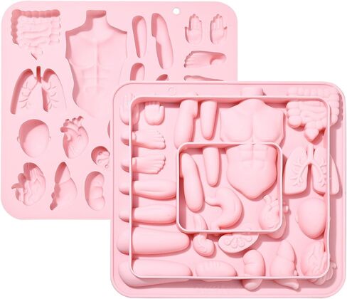 stiesy 2 pcs 6 تجويف جسم الإنسان موضوع قوالب السيليكون القابلة لإعادة الاستخدام 3D الجهاز السيليكون فندان كعكة القالب شكل القلب قوالب لخبز الصابون ديي الحلوى الشوكولاتة الإبداعية تدوير الهالوين ديكور الهالوين in Kuwait
