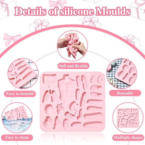 stiesy 2 pcs 6 تجويف جسم الإنسان موضوع قوالب السيليكون القابلة لإعادة الاستخدام 3D الجهاز السيليكون فندان كعكة القالب شكل القلب قوالب لخبز الصابون ديي الحلوى الشوكولاتة الإبداعية تدوير الهالوين ديكور الهالوين in Kuwait