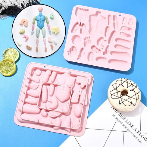stiesy 2 pcs 6 تجويف جسم الإنسان موضوع قوالب السيليكون القابلة لإعادة الاستخدام 3D الجهاز السيليكون فندان كعكة القالب شكل القلب قوالب لخبز الصابون ديي الحلوى الشوكولاتة الإبداعية تدوير الهالوين ديكور الهالوين in Kuwait
