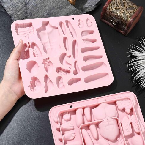 stiesy 2 pcs 6 تجويف جسم الإنسان موضوع قوالب السيليكون القابلة لإعادة الاستخدام 3D الجهاز السيليكون فندان كعكة القالب شكل القلب قوالب لخبز الصابون ديي الحلوى الشوكولاتة الإبداعية تدوير الهالوين ديكور الهالوين in Kuwait