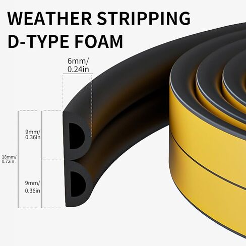 Weather Stripping Door Seal,D-Type Self Adhesive Foam Weather Stripping,Insulation Weatherproof and Soundproof weatherstrip,Collision Avoidance Rubber Seal Strip for Windows/Doors. (9mm*6mm*33Ft) in Saudi Arabia