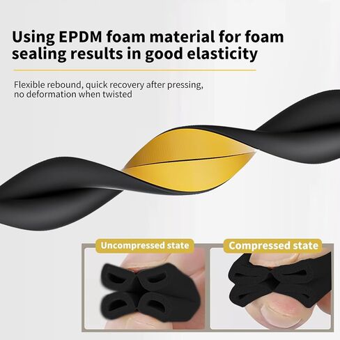 Weather Stripping Door Seal,D-Type Self Adhesive Foam Weather Stripping,Insulation Weatherproof and Soundproof weatherstrip,Collision Avoidance Rubber Seal Strip for Windows/Doors. (9mm*6mm*33Ft) in Saudi Arabia