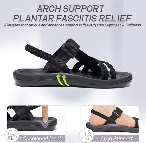 MEGNYA Hiking Sandals for Womens, Comfortable Walking Flip Flop Sandals with Arch Support, Athletic Sandals with Hook and Loop Straps for Beach Vacation Adventure in Kuwait