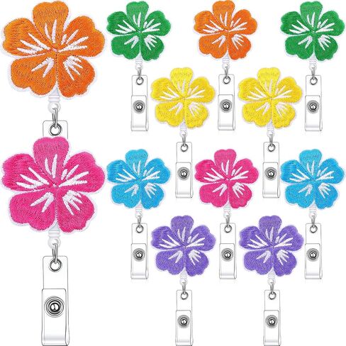 12 PCS شارة الربيع بكرات لطيف زهرة هاواي هاواي حامل شارة قابلة للسحب مع مقطع التمساح Luau Tropical Aloha اسم معرف للنساء ممرضات المعلم العامل العامل in Kuwait