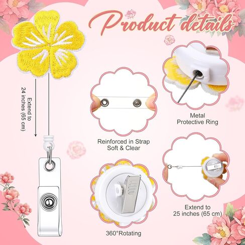 12 PCS شارة الربيع بكرات لطيف زهرة هاواي هاواي حامل شارة قابلة للسحب مع مقطع التمساح Luau Tropical Aloha اسم معرف للنساء ممرضات المعلم العامل العامل in Kuwait