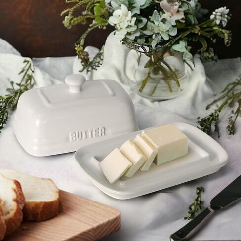 MAIA Ceramic 5.5 oz Butter Crock for Counter with Water Butter Spreader Holder for Spreadable Butter French Butter Dish with Lid Butter Keeper on Kitchen Counter Red Kitchen Décor in Saudi Arabia
