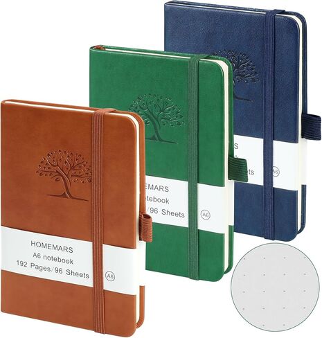 Homemars Small Notebook ، دفتر جيب ، 3 عبوات ، دفتر Notebook A6 ، فارغ ، 3.7 "× 5.7" جلدي ، بني ، أخضر ، أزرق ، 192 صفحة ، غلاف ، مجلة ميني Notepad ، تصميم الأشجار 80gsm in Kuwait