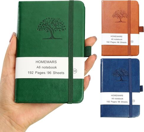 Homemars Small Notebook ، دفتر جيب ، 3 عبوات ، دفتر Notebook A6 ، فارغ ، 3.7 "× 5.7" جلدي ، بني ، أخضر ، أزرق ، 192 صفحة ، غلاف ، مجلة ميني Notepad ، تصميم الأشجار 80gsm in Kuwait