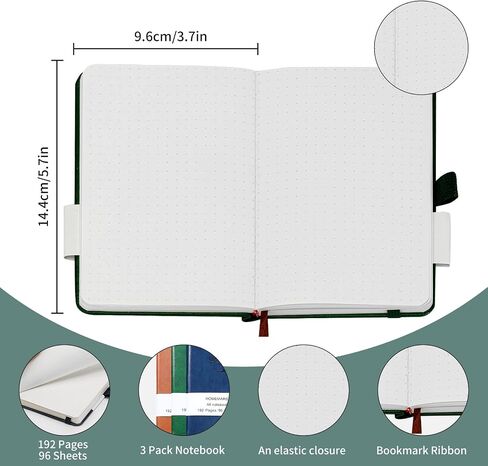 Homemars Small Notebook ، دفتر جيب ، 3 عبوات ، دفتر Notebook A6 ، فارغ ، 3.7 "× 5.7" جلدي ، بني ، أخضر ، أزرق ، 192 صفحة ، غلاف ، مجلة ميني Notepad ، تصميم الأشجار 80gsm in Kuwait