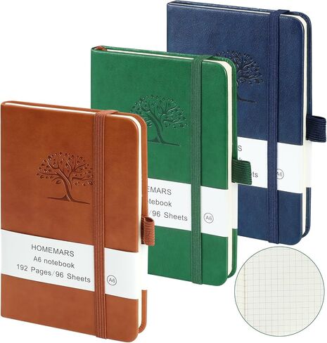 Homemars Small Notebook ، دفتر جيب ، 3 عبوات ، دفتر Notebook A6 ، فارغ ، 3.7 "× 5.7" جلدي ، بني ، أخضر ، أزرق ، 192 صفحة ، غلاف ، مجلة ميني Notepad ، تصميم الأشجار 80gsm in Kuwait