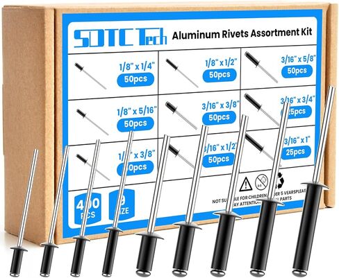 SDTC Tech 300pcs Sliver Pop Rivets Assortment Kit, 5 Sizes Aluminum Rivets, Flange Diameter 3/16", Assorted Blind Rivets for Metal, Furniture, Automotive, Instruments in Saudi Arabia