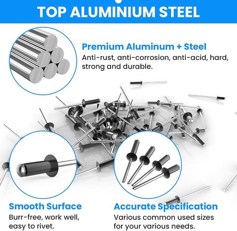 SDTC Tech 300pcs Sliver Pop Rivets Assortment Kit, 5 Sizes Aluminum Rivets, Flange Diameter 3/16", Assorted Blind Rivets for Metal, Furniture, Automotive, Instruments in Saudi Arabia