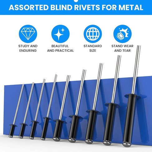 SDTC Tech 300pcs Sliver Pop Rivets Assortment Kit, 5 Sizes Aluminum Rivets, Flange Diameter 3/16", Assorted Blind Rivets for Metal, Furniture, Automotive, Instruments in Saudi Arabia