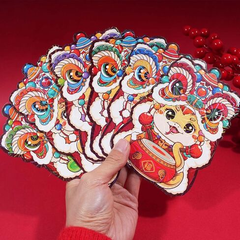 ETHOON 18 Pcs Red Envelopes Chinese New Year 2025 Snake Shape Lunar New Year Hong Bao Red Pocket Lucky Money Envelopes Cash For Gifts Spring Festival Lion Dancing Set in Kuwait