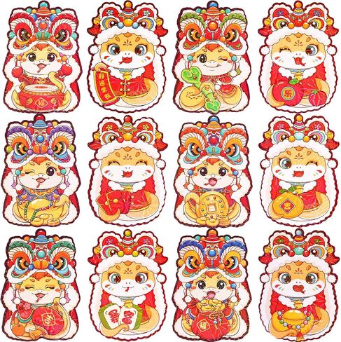 ETHOON 18 Pcs Red Envelopes Chinese New Year 2025 Snake Shape Lunar New Year Hong Bao Red Pocket Lucky Money Envelopes Cash For Gifts Spring Festival Lion Dancing Set in Kuwait