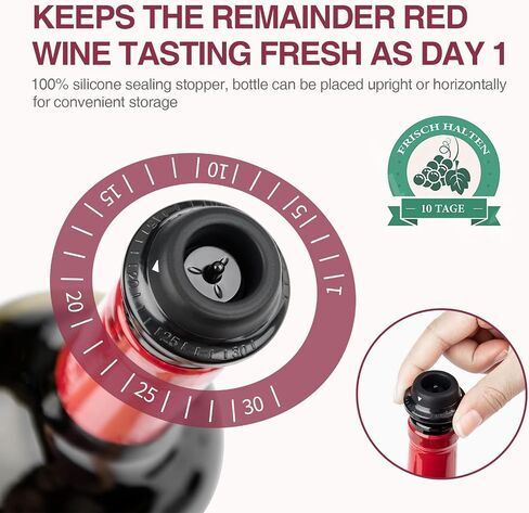 mafiti Set of 4 Wine Stoppers, Wine Bottle Stopper with Built-in Vacuum Wine Saver Pump Food-safe Silicone Caps, Keep Wine Fresh Up to a Week in Kuwait