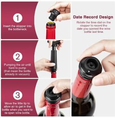mafiti Set of 4 Wine Stoppers, Wine Bottle Stopper with Built-in Vacuum Wine Saver Pump Food-safe Silicone Caps, Keep Wine Fresh Up to a Week in Kuwait