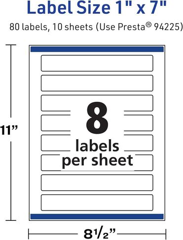 Avery TrueBlock Matte White Rectangle Labels with Sure Feed, 1" x 7", 80 Matte White Labels, Print-to-The-Edge, Laser/Inkjet Printable Labels, Great for Packaging and Product Labels in Saudi Arabia