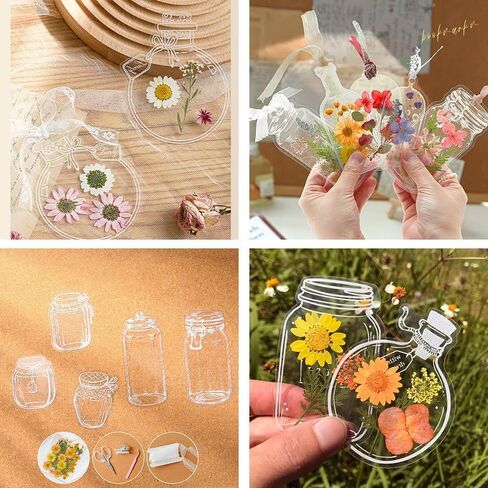 63pcs/مجموعة مرجعية مرجعية زهرة مجففة DIY ، علامات دفتر زهرة مضغوطة شفافة مصنوعة يدويًا ، مجموعة مخصصة لعلامات زجاجة زجاجة مخصصة لعلامات الزجاجة ، والهدايا (الزجاجة ، زهرة أ) in Kuwait