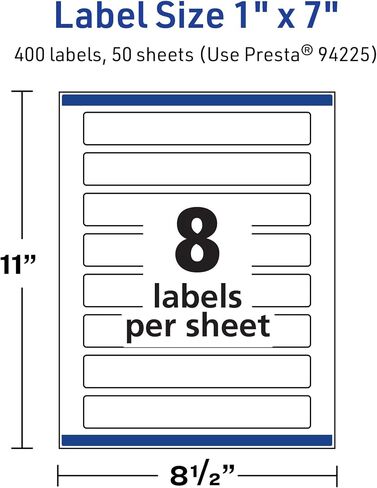 Avery TrueBlock Matte White Rectangle Labels with Sure Feed, 1" x 7", 80 Matte White Labels, Print-to-The-Edge, Laser/Inkjet Printable Labels, Great for Packaging and Product Labels in Saudi Arabia