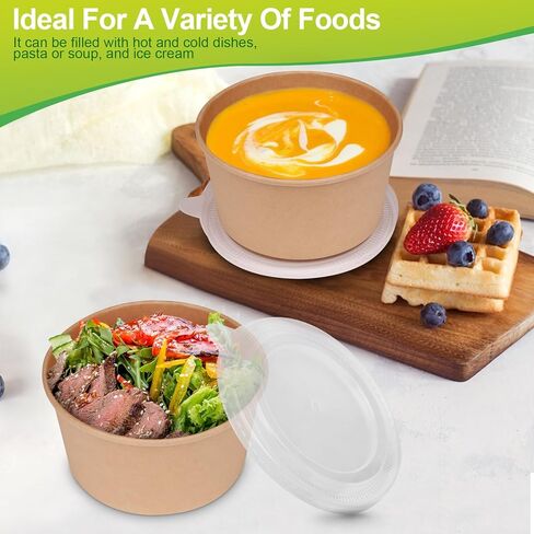 أوعية شوربة للاستعمال مرة واحدة من جرين سايت، 42 أونصة، 50 وعاء ورقي مع أغطية، أوعية سلطة كبيرة، أوعية تقديم شديدة التحمل للطعام الساخن/البارد in Kuwait