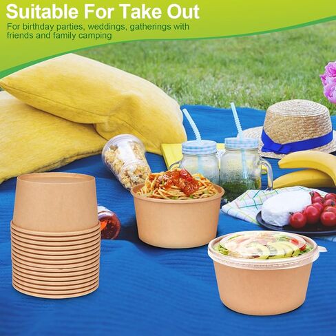 أوعية شوربة للاستعمال مرة واحدة من جرين سايت، 42 أونصة، 50 وعاء ورقي مع أغطية، أوعية سلطة كبيرة، أوعية تقديم شديدة التحمل للطعام الساخن/البارد in Kuwait