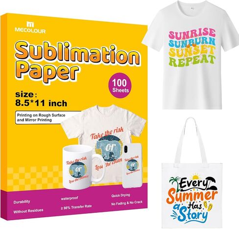 MECOLOUR Sublimation Paper 100 sheets, 8.5"x11" Heat Transfer Paper for Inkjet Printer with Sublimation Ink, 125 gsm Sublimation Transfer Paper for T-shirts, Tumblers, Mugs in Saudi Arabia