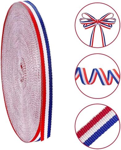 Red White and Blue Patriotic Ribbon, 3/8 Inch x 55 Yards American Flag Striped Grosgrain Belt,Double Face Polyester Colorful Ribbon for Memorial Day Gift Wrapping in Kuwait