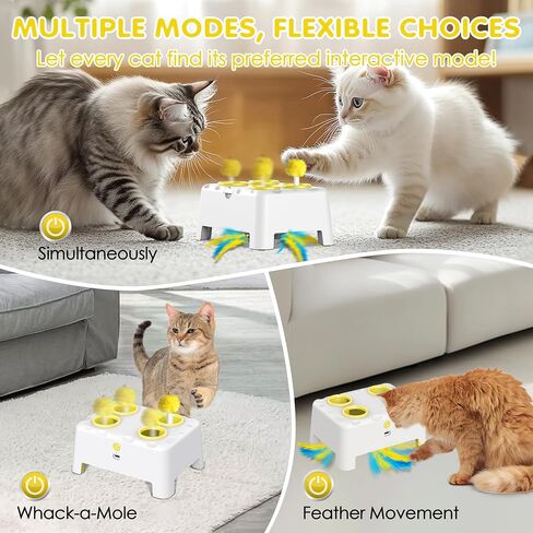 Cat Toys, 2 in1 Automatic Interactive Cat Toys for Indoor Cats, 4 Holes Mice Whack a Mole Cat Mouse Toy with Moving Feather, Rechargeable USB Power Kitten Feather Toys for All Breeds (Green) in Saudi Arabia