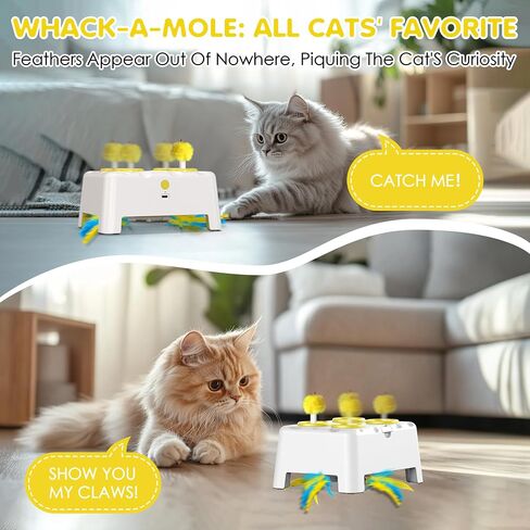 Cat Toys, 2 in1 Automatic Interactive Cat Toys for Indoor Cats, 4 Holes Mice Whack a Mole Cat Mouse Toy with Moving Feather, Rechargeable USB Power Kitten Feather Toys for All Breeds (Green) in Saudi Arabia