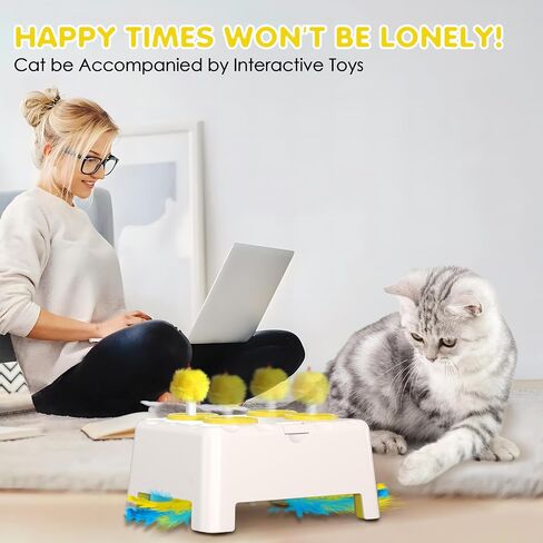 Cat Toys, 2 in1 Automatic Interactive Cat Toys for Indoor Cats, 4 Holes Mice Whack a Mole Cat Mouse Toy with Moving Feather, Rechargeable USB Power Kitten Feather Toys for All Breeds (Green) in Saudi Arabia