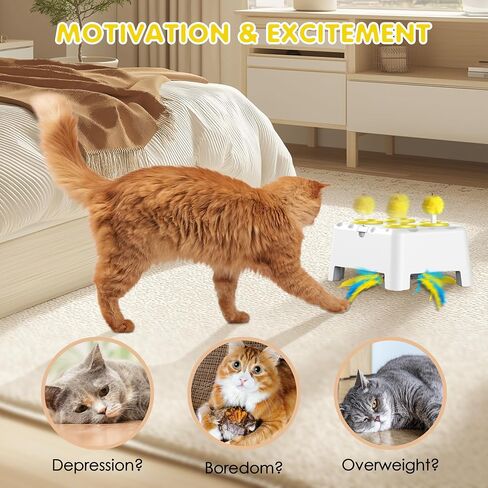Cat Toys, 2 in1 Automatic Interactive Cat Toys for Indoor Cats, 4 Holes Mice Whack a Mole Cat Mouse Toy with Moving Feather, Rechargeable USB Power Kitten Feather Toys for All Breeds (Green) in Saudi Arabia
