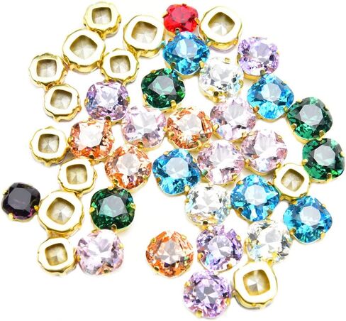 Brass Gold Setting Sew On Rhinestones, 36PCS Mixed Color Sew On K9 Glass Rhinestone Sewing Claw Rhinestone for Soldering Jewelry, Craft, Clothes, Garments (12mm, Champagne) in Saudi Arabia