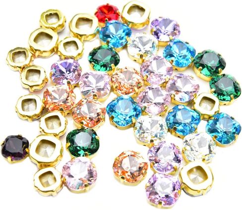 Brass Gold Setting Sew On Rhinestones, 36PCS Mixed Color Sew On K9 Glass Rhinestone Sewing Claw Rhinestone for Soldering Jewelry, Craft, Clothes, Garments (12mm, Champagne) in Saudi Arabia