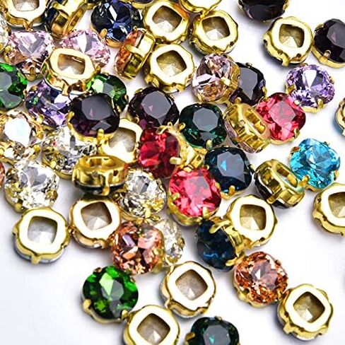 Brass Gold Setting Sew On Rhinestones, 36PCS Mixed Color Sew On K9 Glass Rhinestone Sewing Claw Rhinestone for Soldering Jewelry, Craft, Clothes, Garments (12mm, Champagne) in Saudi Arabia