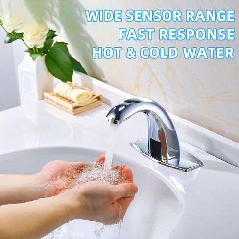 Touchless Bathroom Sink Faucet - Automatic Motion Sensor Restroom Toilet Faucet - Battery or 110V AC Operated for Commercial Lavatory, Brushed Nickel in Saudi Arabia