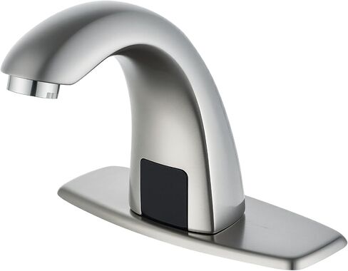 Touchless Bathroom Sink Faucet - Automatic Motion Sensor Restroom Toilet Faucet - Battery or 110V AC Operated for Commercial Lavatory, Brushed Nickel in Saudi Arabia