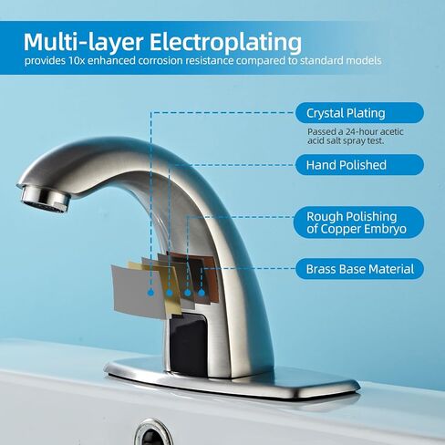 Touchless Bathroom Sink Faucet - Automatic Motion Sensor Restroom Toilet Faucet - Battery or 110V AC Operated for Commercial Lavatory, Brushed Nickel in Saudi Arabia